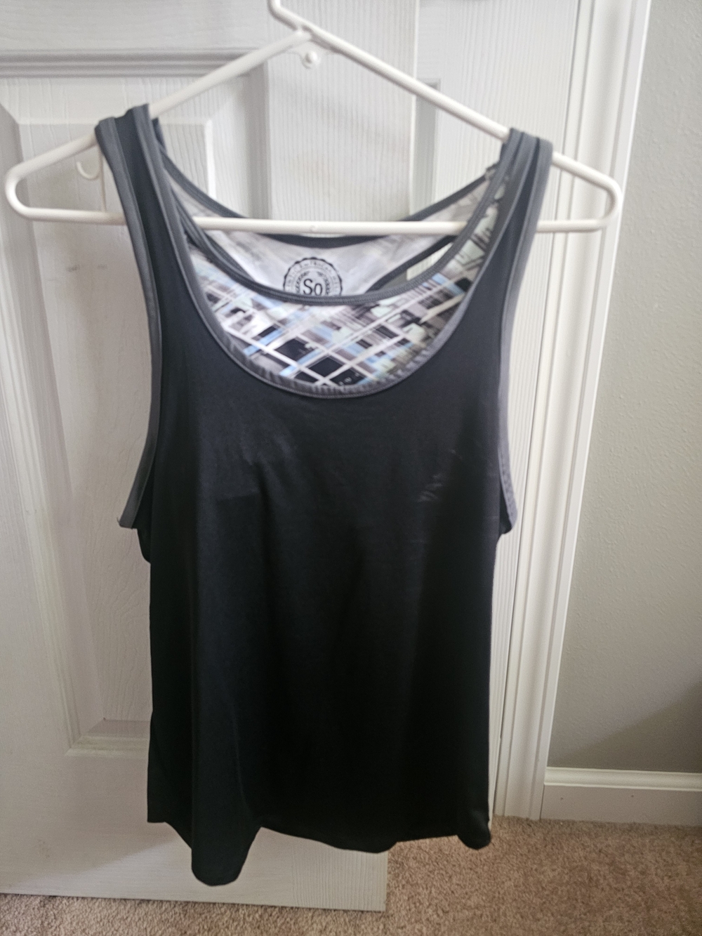 SO Black Layered Scoop-Neck Tank with Patterned Inner